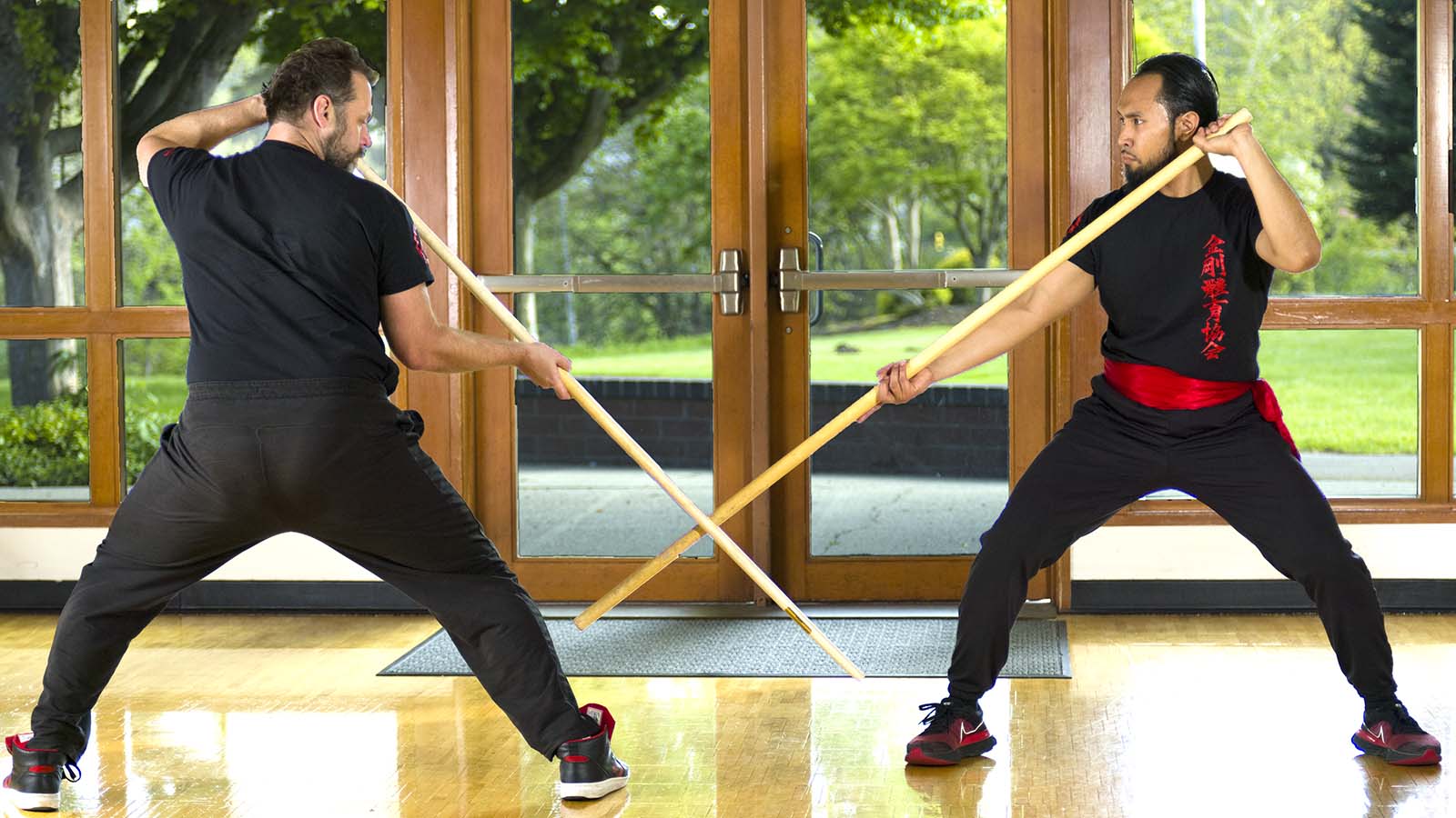 Students practicing staff techniques